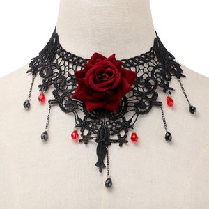 Chokers seksowne gotyckie punkowe w stylu Choker Naszyjnik czarny koronkowy łańcuch na szyję kołnierz retro wiktoriański damski prezent biżuterii