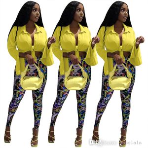 Women Two Piece Pants Set Designer Long Sleeve Cardigan Shirts+Printed Trousers Outfits 2022 Spring And Summer Tracksuits