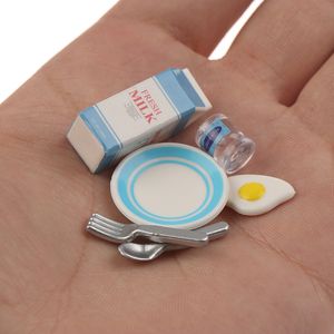 1Set 1 12 Scale Miniature Dollhouse Milk & Egg Breakfast Set for Mini Doll Food Play Kids Kitchen Set Accessories Toys