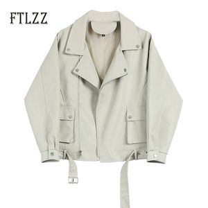 Faux Läderjacka Kvinnor Lös mjukt kappa Kvinnlig dragkedja med Blet Biker Overcoat Ladies Punk White Outwear 210525