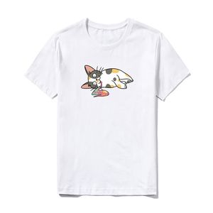 メンズTシャツ夏のカジュアルな面白い漫画猫かわいい半袖TシャツHomme Streetwearアニメの綿スリムフィット男性Tシャツ210603