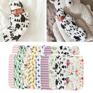 Baby Sleeping Torby Bawełniane Zipper Swaddle Kocowe Wrap Toddler Swaddles Caps Cartoon Sen Drukowane kokonowe Kokonowe Kocowe Wll530