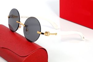 라운드 선글라스 브랜드 디자인 UV400 안경 금속 골드 프레임 태양 안경 남성 여성 유니섹스 버팔로 경적 안경 검은 갈색 렌즈 루네스