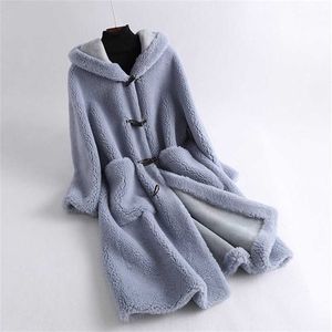 Женщины зимние куртки шерстяные повседневные пальто корейского стиля Jaqueta Feminina Real Wh Grow High Quality Длинные овец Sharling 211112