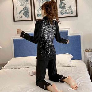 Mola outono pijama lantejoulas mangas compridas pijama conjuntos sleepwear feminino sexy pijama homewear 210809