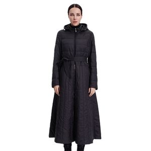 Women Cotton Jacket Windproof Parka Thin Long Dress Coat Lady Quilted Plus Office Smooth Quality Clothes 19-208 210923