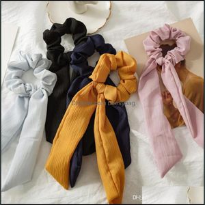 Ponny Tails Jewelry Jewelryvintage Solid Color Scrunchies Bow Women Aessory Hair Bands Ties Scrunchie Ponytail Holder Rubber Rope Decoratio