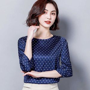 Korean Silk Women Blouses Satin Shirts Woman Dot Print Blouse Tops Plus Size Top Blusas Femininas Elegante 210531