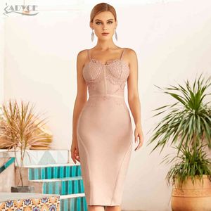 Summer Women Nude Lace Bandage Dress Sexy Sapghetti Strap Sleeveless Celebrity Evening Runway Party Bodycon 210423