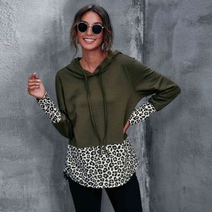 Vårkvinnor Hoodie Coat Casual Leopard Patchwork Långärmad Hooded Women's Loose Style Kvinna Vårkläder 210524