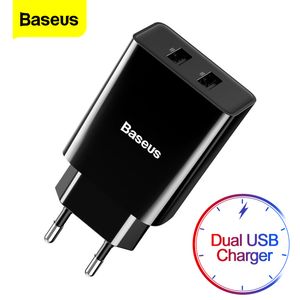 Baseus Mini Dual USB Charger EU Plug Adapter Wall Fast For iPhone 13 Samsung Xiaomi Huawei Portable Mobile Phone
