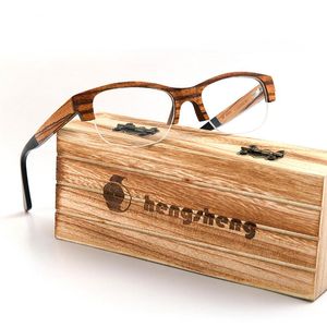 Óculos de sol da moda enquadramentos de homens de madeira vintage com moldura de tamanho grande meio óptico de miopia de miopia com prescrição de madeira com legros