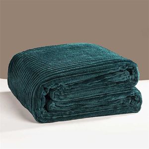 Bonenjoy Bed Blanket Green Color Soft Flannel Blanket Single Queen King Warm Plaids for Beds mantas de cama Thow Blankets 211122