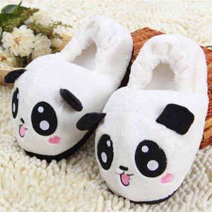 Ny vinter inomhus panda tofflor platt furry hem tecknade kvinnor tofflor unisex par djur varma glidande skor h1122