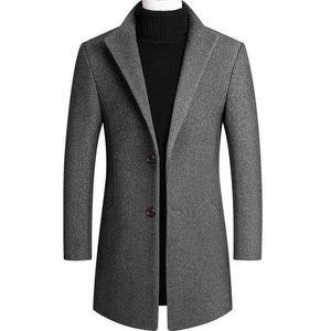 Thoshine Brand Höst Vinter 30% ull Män Tjockrockar Slå ner Collar Male Fashion Wool Blend Jackor OuterWear Casual Trench 211122