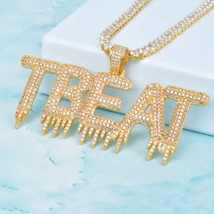 Solide individuelle Name Drip Bubble Buchstaben Anhänger Halsketten mit 4mm Tennis Kette für Männer Frauen Gold Farbe Kubikzircon Hip Hop Schmuck