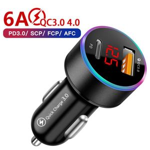 Quick Charge 4.0 3.0 USB Car Charger For iPhone Xiaomi Huawei Auto Type C PD 6A Fast Mobile Phone adapter