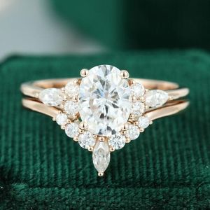 Wedding Rings Engagement Ring Set Vintage Unique Rose Gold Women s Marquis Diamond