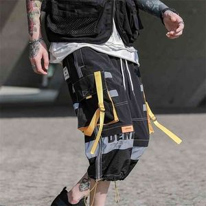Arrival Multi Pocket Hip Hop Shorts Men Ribbon Elastic Waist Harajuku Streetwear Mens Cargo Short Pants Male 210713