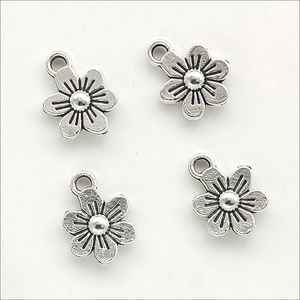 Lote 200 pcs mini flores pingentes de prata tibetano pingentes para jóias fazendo brinco colar pulseira key cadeia acessórios 9 * 12mm DH0540