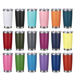 20oz Multicolor -Sublimation -Blanks Edelstahl Becher Vakuum Doppelwand Isoliertes Bierbecher Kaffee tragbare Plastiksprühtage Tasse Dichtung Deckel JY0019