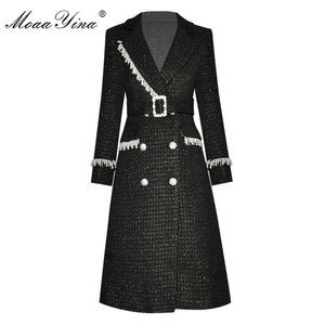 Moda Wiatrówka Płaszcz Jesień Zima Kobiety Z Długim Rękawem Zroszony Kryształ Double Breasted 210524