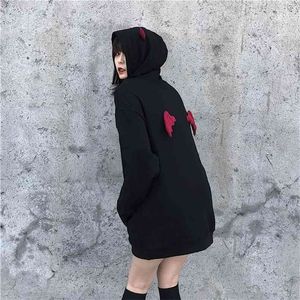 Qweek Emo Hoodies 여성 고딕 스웨터 카와이 긴 소매 쇼핑몰 Goth Top 한국어 대형 스트리트웨어 KPOP 블랙 Alt Clothes 210909