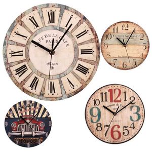 Relógio de madeira do vintage retro 23 cm Decorativo Vintage Handmade Wall Clock 211110