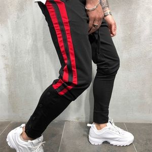 Herren Hit Color Side Taped Skinny Pants Man Sport Joggers Hose Schwarz/Rot/Weiß X0615