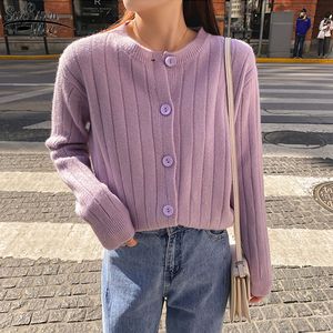 Autunno manica lunga monopetto donne cardigan allentato o-collo spogliato lavorato a maglia bavero che basa camicia maglione cappotto 11991 210427