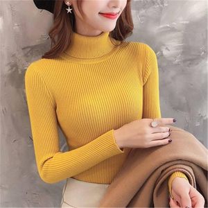 Maglioni da donna giallo blu rosa beige nero bianco maglione dolcevita donna primavera autunno aderente maglione lavorato a maglia coreano femminile