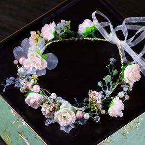 Haarspangen Haarspangen Mori Mädchen rosa Perle Strass Tiara Kranz handgemachte Kopfschmuck Blume Braut Po Shooting Zubehör