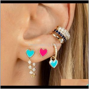 HIE JewelryRhinestone Kristal Güvenli Pin Hoop Hies Kadınlar Sevimli Kalp Asılı Küpe Toptan Takı Parti Hediyeler Bırak Teslimat 2021 0vmkk