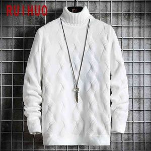 RUIHUO White Pullover Turtleneck Men Clothing Turtle Neck Coats High Collar Knitted Sweater Korean Man Clothes M-2XL 210813