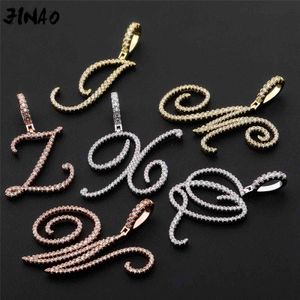 JINAO Fashion Cursive Letters A-Z Pendant& Necklace Hip Hop Cubic Zircon Charm jewelry for Men Women Gifts