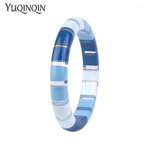 Vintage Acryl Manschette Mode Armbänder Armreifen Für Frauen Bunte Blaue Streifen Harz Einfache Charme Partei Schmuck Armreif