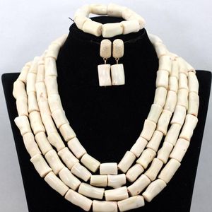 Ohrringe Halskette Creme wei￟ afrikanische Kost￼mschmuck Set Sch￶nheit Korallenperlen Hochzeit f￼r Frau CNR444