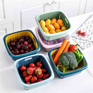 Multifunctional Drain Basket Refrigerator Sealed Fresh-keeping Basin Double-layer Fruit Kitchen Covered Vegetable 210423
