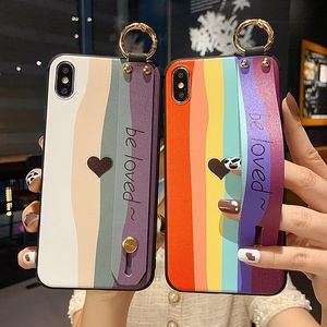 Rainbow Watercolor Wrist Strap Holder Phone Cases for Samsung S21 S22 Pro S8 S9 S10 S20 FE Note 20 Ultra 10 8 9 A33 53 73 M52 TPU Cover
