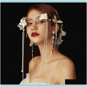 Jewelry Jewelrycreative Exaggerated Luxury Rhinestone Pearl Bridal Glasses Hair Aessories Wedding Tassels Headdress For Women Studio Modelin