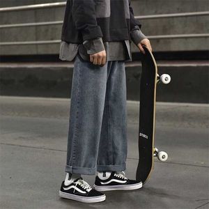 Düz Kaykay Kot erkek Pantolon Gevşek Geniş Bacak Hip Hop Streetwear Pantalon Homme Jean Moda Masculina Korece 211108