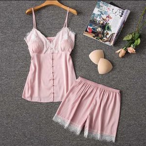 Pijamas Mulheres Sexy Single-Breasted Button Sleepwear Lingerie Lace Nightwear Underwear Set Nuisette Femme de Nuit Mulheres Sleepwear Q0706