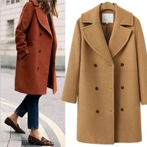 Cappotto e giacca invernale in lana da donna coreano lungo caldo elegante nero vintage mantello femminile trench giacca a vento 210514