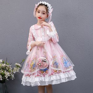 Barnens fest bär rosa prinsessa klänning tjejer vår söt kjol japansk stil lolita