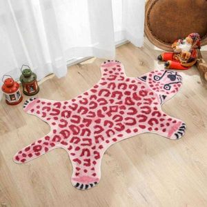 Rosa imitation leopard mönster rug faux hud läder nonslip antiskid mat tvättbar djur print matta för vardagsrum sovrum 210928