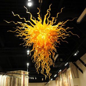 Yellow Pendant Lamps Style Hand Blown Glass Chandeliers with Led Bulbs Living Room Dining Table Top Art Decoration Indoor Lighting 40 by 32 Inches