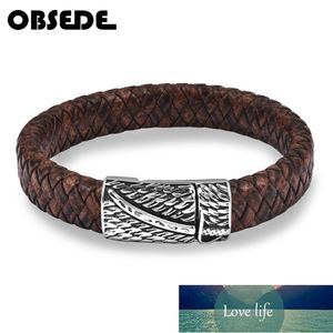 Punk Herrenschmuck Lederarmband Edelstahl Magnetverschluss Geflochtener brauner Armreif Retro Armband Mann Zubehör Party Geschenk Fabrikpreis Experte