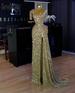 Designer Syrenki Suknie Wieczorowe Błyszczące Cekiny Frezowanie Luksusowe Dubai Wysokiej Neck Party Dress Abiiti Da Cerimonia Robe de Soirée Małżeństwo Pageant Wear