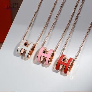 Design jewelry Aijia same Necklace female enamel glue dropping process Rose Gold Plated letter pendant oval couple clavicle chain