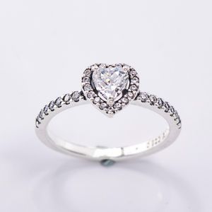 レディースの結婚指輪925スターリングシルバーハートCzダイヤモンドフィットPandoraスタイルの記念日誕生日の婚約リング元の箱のファインジュエリーガールギフト